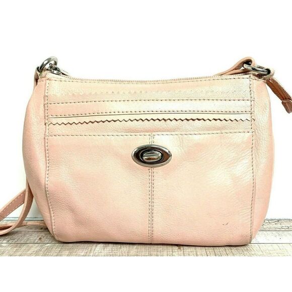 DANIER PALE PINK GENUINE LEATHER TURN LOCK X-BODY SHOULDER BAG HANDBAG MESSENGER - Picture 1 of 11